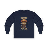 Long Sleeve Tee — GOD MONEY POWER Graphic Shirt