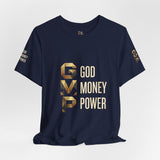 GVP 'God Money Power' Graphic Tee – Gold Lettering Christian Streetwear
