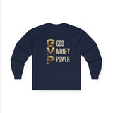 GMP Long Sleeve Tee — God Money Power Gold Graphic