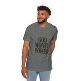 God Money Power T-Shirt — Bold Typography Faith & Hustle Tee