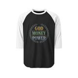 Raglan Shirt - God Money Power Vintage Laurel Baseball Tee