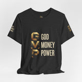 GVP 'God Money Power' Graphic Tee – Gold Lettering Christian Streetwear