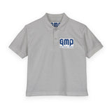 Kids White Polo Shirt with 'GMP Good Money Power' Navy Logo — Youth DryBlend® Jersey