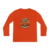 Youth Long Sleeve Tee — 'God Money Power' Halloween Pumpkin Graphic