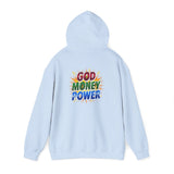 God Money Power Hoodie — Colorful Inspirational Religious Graphic Pullover