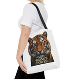 Tiger 'God Money Power' Tote Bag — Bold Wildlife Statement Bag