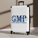 Carry-On Suitcase — "GMP: God Money Power" Blue Logo Travel Luggage