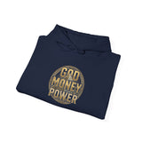 God Money Power Hoodie – Gold Globe Graphic Religious Streetwear