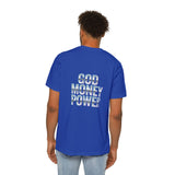 God Money Power T-Shirt — Retro Neon Graphic Tee (Front Illustration, Back Text)