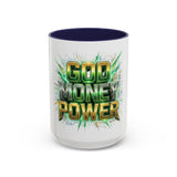 Accent Coffee Mug — "God Money Power" Bold Graphic Ceramic Mug