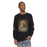 Long Sleeve T-Shirt — 'God, Money, Power' Pyramid Graphic
