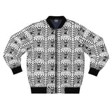Monochrome Skull Pattern Bomber Jacket — Gothic All-Over Print