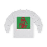 Long Sleeve Tee — Retro Religious Icon Graphic (Green/Red)