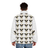 Men's Puffer Jacket with Repeating Eagle Emblem — Vintage Gold "GMP" Graphic