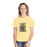 Youth Tee — 'God Money Power' Skull Graphic Tee, Edgy Vintage Streetwear for Kids