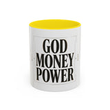 God Money Power Accent Coffee Mug – Inspirational Religious Typography Mug (11/15oz)