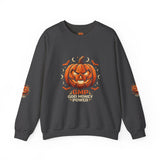 Halloween Pumpkin Crewneck Sweatshirt- “God Money Power” — Jack-O'-Lantern Graphic