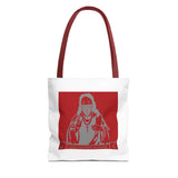 Saint Icon Red Graphic Tote Bag — 'Good Money Power' Illustration