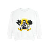 Saint with Palm Trees Graphic Sweatshirt – Retro Tropical 'Good Vibes Only' Crewneck