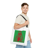 Jesus Face Mask Tote Bag – Green & Red Religious Graphic Shopper