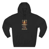 God Money Power Hoodie — Graphic Religious Statement Pullover