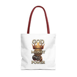 God Money Power Crown Tote Bag — Religious Inspirational Statement Tote