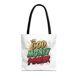 God Money Power Tote Bag — Bold Graphic Faith & Prosperity Statement Tote