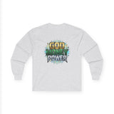 Long Sleeve Tee — "God Money Power" Graphic Spiritual Streetwear