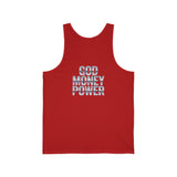 God Money Power Neon Tank Top — Graphic Religious Statement Jersey Tank