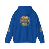 God Money Power Hoodie – Gold Globe Graphic Religious Streetwear
