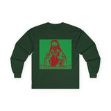 Long Sleeve Tee — Retro Religious Icon Graphic (Green/Red)