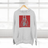 God Money Power Hoodie — Red Three-Panel Graphic Fleece Hoodie