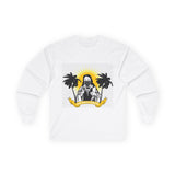 Long Sleeve Tee — Tropical Savior Graphic (Palm Trees & Sunburst)
