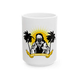 Religious Rebel Ceramic Mug — “God Honey Power” Sun & Palm Graphic (11oz/15oz)