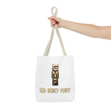 God • Money • Power Tote Bag — Inspirational Gold Block Design