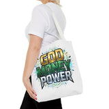 Tote Bag — "God Money Power" Graphic Religious Motivational Tote