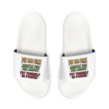 Men's Slide Sandals — Removable Strap Casual Pool & Beach Slides with Vintage Text Design