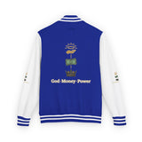 Letterman Jacket — "God • Money • Power" Embroidered Red & White Varsity