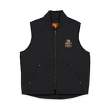 God Money Power- Embroidered Workwear Duck Cloth Vest — Durable Zip-Up Utility Vest