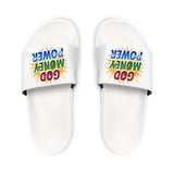 Slide Sandals — "God Money Power" Colorful Logo Pool Slides