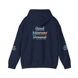 God Money Power Hoodie — Inspirational Graphic Pullover with Script on Sleeves