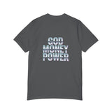 God Money Power T-Shirt — Retro Neon Graphic Tee (Front Illustration, Back Text)