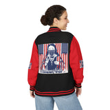 Letterman Jacket — Patriotic 'God Money Power' Graphic Varsity Jacket