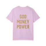 God Money Power T-Shirt — Crown, Coin & Fist Graphic Tee