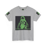 Graphic Tee — 'God Money Power' Neon Saint Illustration