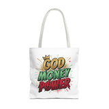 God Money Power Tote Bag — Bold Graphic Faith & Prosperity Statement Tote