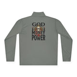 Quarter-Zip Pullover — "God Money Power" Skull Graphic