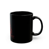 Black Mug — 'God Money Power' Red Graphic Religious Bandana Design (11oz/15oz)