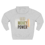 God Money Power Hoodie — Three-Panel Fleece Graphic Hoodie