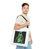 Graphic Tote Bag — Neon Green 'God Money Power' Icon Design